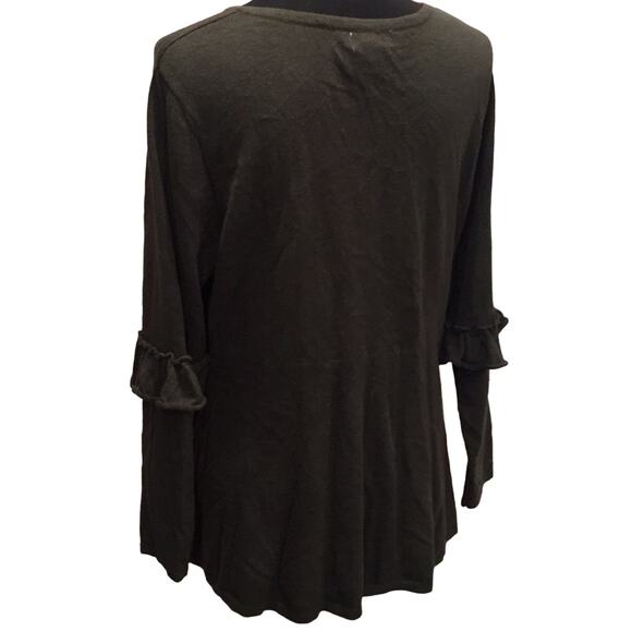 New Style & Co Womens 2X Dark Ivy Green Ruffled Elbow VNeck Long Sleeve Sweater - Picture 4 of 5